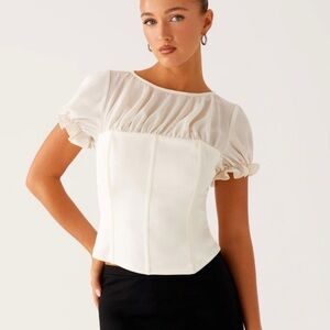 Peppermayo Cream Ruffle Sleeve Blouse